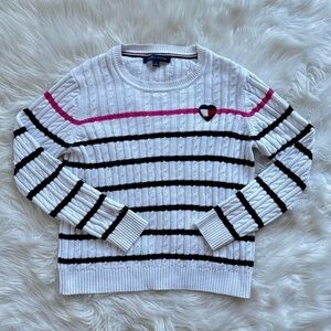 tommy hilfiger striped heart cable knit sweater